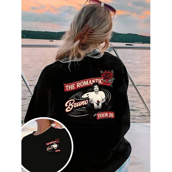 「BR.Moonlight」Camiseta Feminina Cute Cartoon Bruno Tour Romântico Detalhes em Aplique Confortável Linda Divertida Mod...