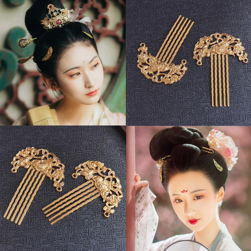 Pequeno grampo de cabelo enfeite estilo Tang cocar Dunhuang grampo de cabelo colar bronzeado cabelo traje antigo Hanfu A
