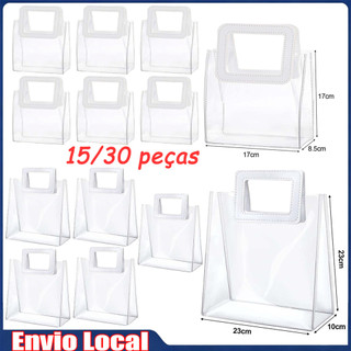 15/30 peças de sacola de PVC transparente, alça quadrada, sacola de presente para convidados