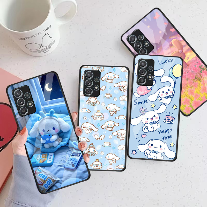 cinnamoroll 07 Capa De Telefone De Vidro Para Samsung Galaxy A16 A15 A25 A35 A55 A53 A54 A34 A14 A32 A52 4G 5G A56 A54