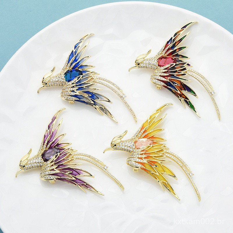 Cristal Phoenix Pássaro Broches Para Mulheres Homens Esmalte 5 Cores Beleza Voadora Festa Escritório Broche Presentes