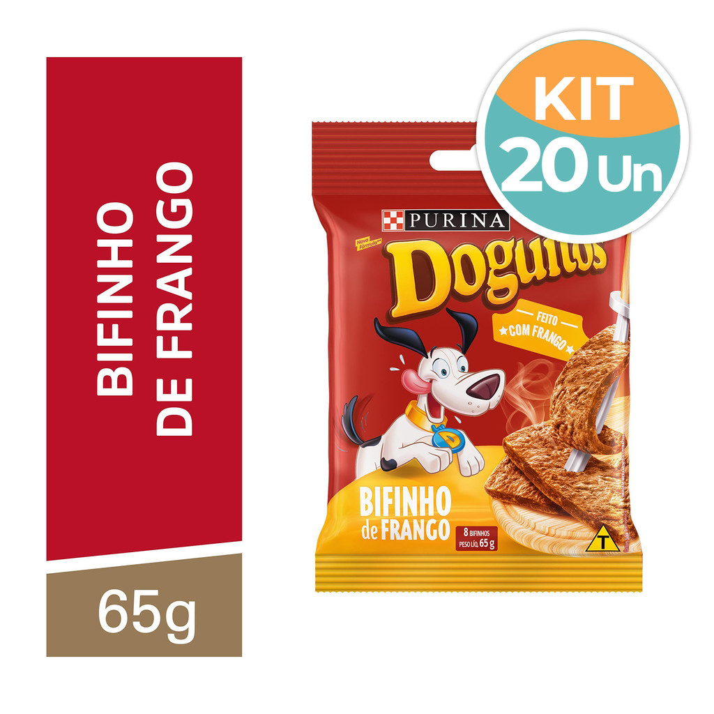 Kit Petisco Doguitos Sabor Frango Cães 20un 65g