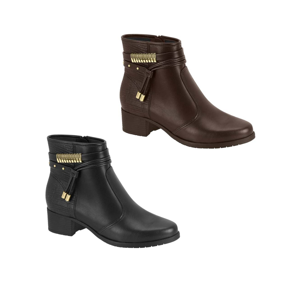Bota Feminina Moleca Cano Curto Salto Grosso com Detalhes
