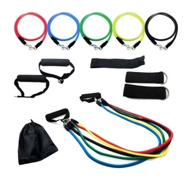 Kit Power Tube Elastico Musculação Crossfit pilates yoga fitness 11 Itens Funcional