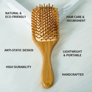 Escova de Cabelo de Bambu Natural Antiestática com Almofada de Ar para Massagem do Couro Cabeludo.