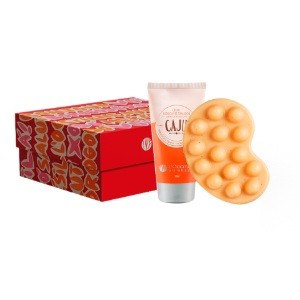Kit Caju loccitane: mini hidratante e sabonete massageador