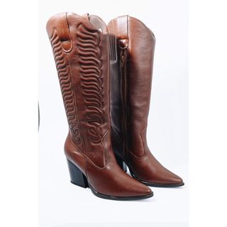 Bota couro legitimo western marrom