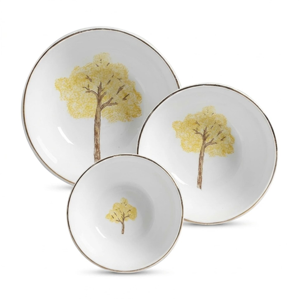 Conjunto 3 Tigelas Ipê Amarelo Bowl Prato de Massa e Tigela Grande Cerâmica Scalla