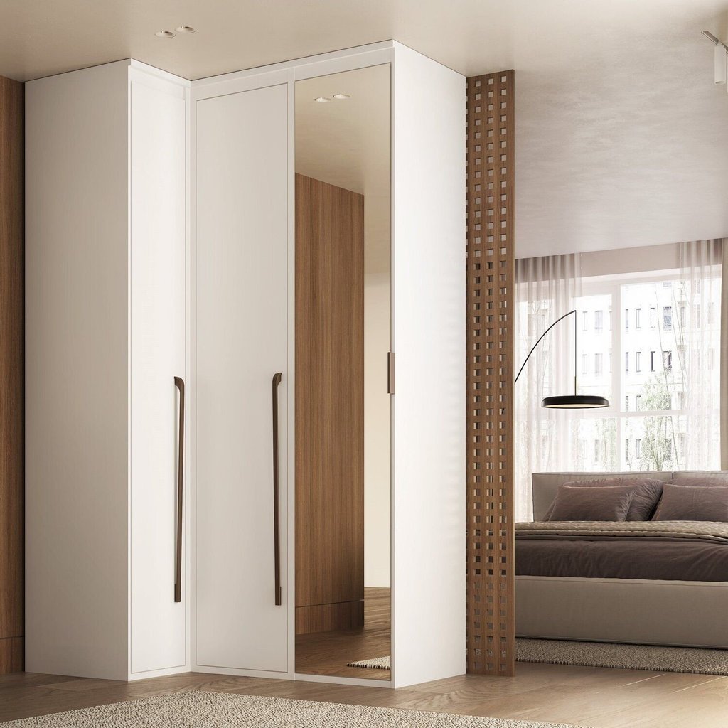 Guarda-Roupa de Canto Reto 3 Portas com Espelho 100% MDF Moldure Yescasa 230