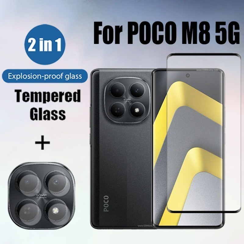 POCO M8 5G 2 Em 1 Protetor De Tela Filme De Vidro Temperado Para Xiaomi M7 M6 M4