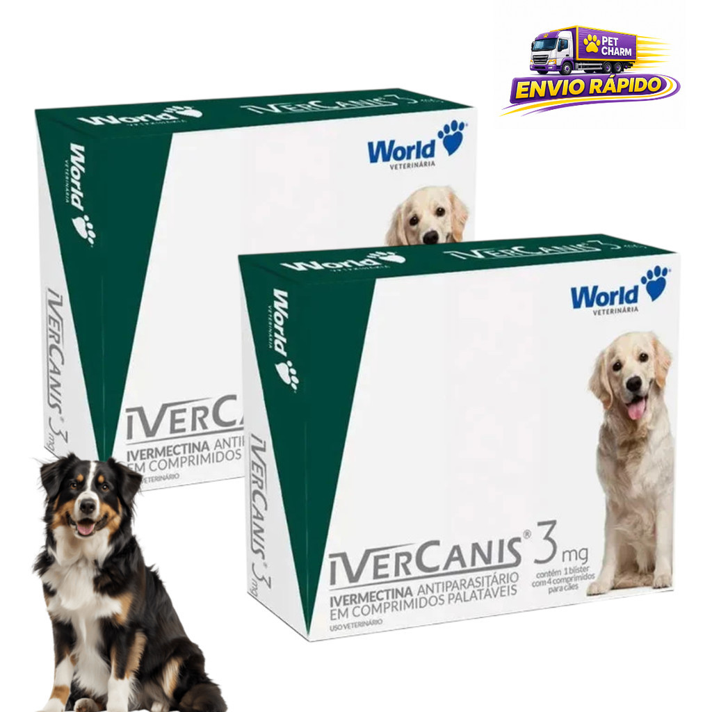 Kit 2 IverCanis 3mg para Cães 15kg Antiparasitário 4 Comprimidos
