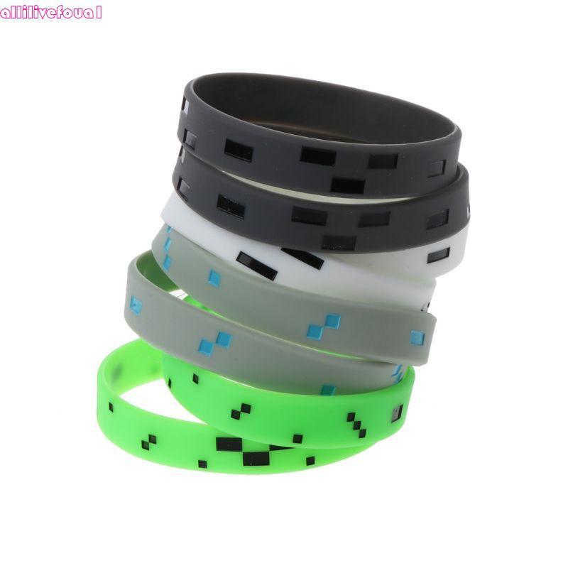 allilivefoua1 8x Conjunto Pulseira Personagem Mineiro Pixelado Silicone 4 Cores