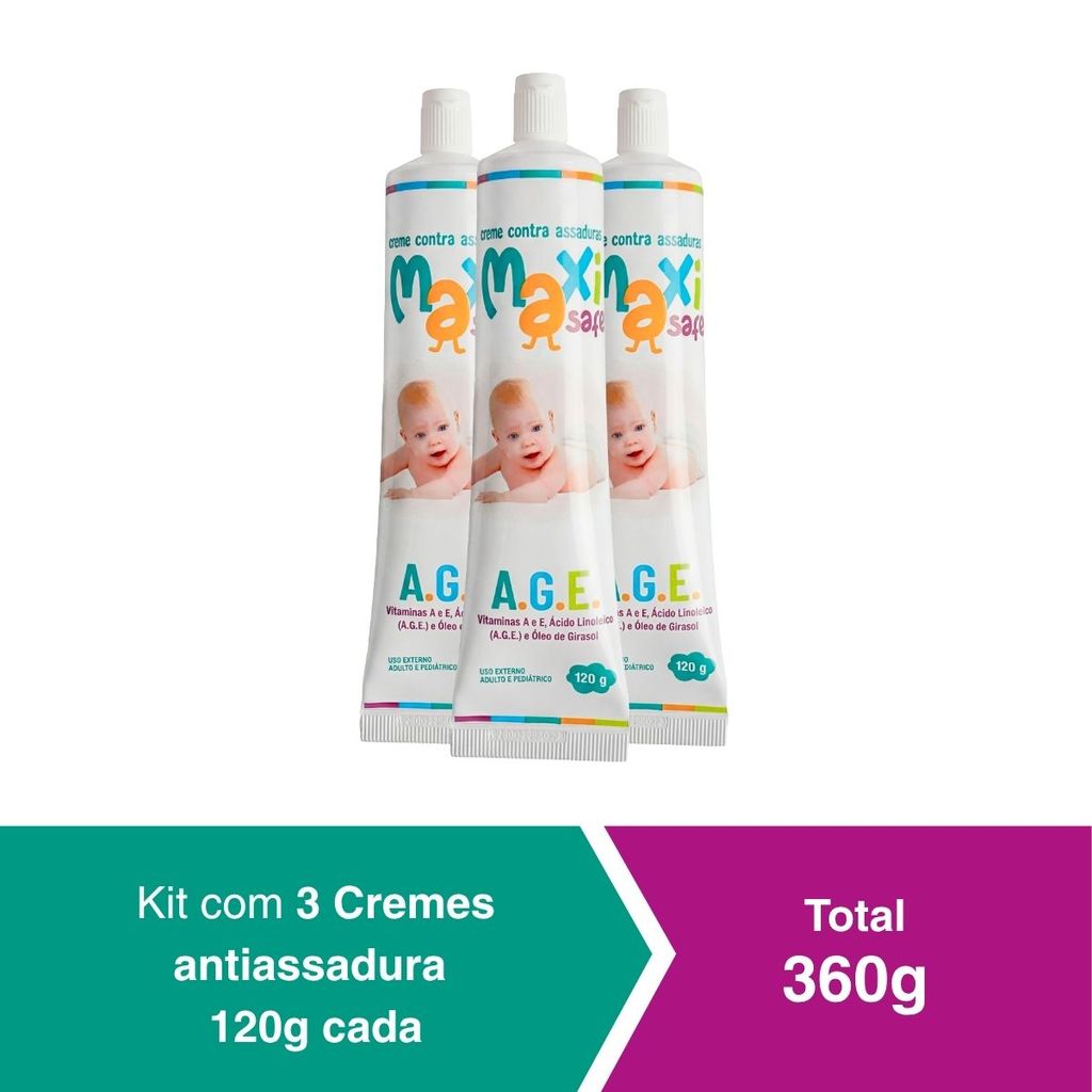 Kit 3 Creme Pomada Antiassadura Vitamia A.E com Óleo de Girassol A.G.E 360g Maxi Baby