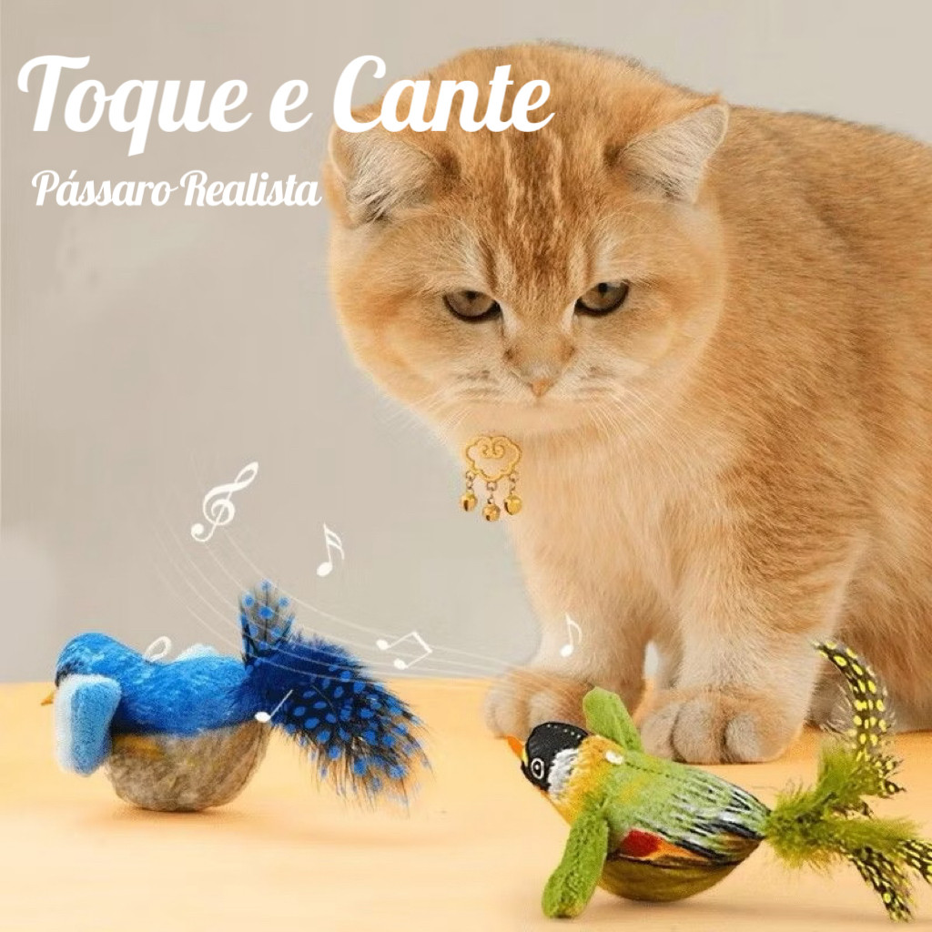 Brinquedos de Pássaro com Pena para Gatos - Simulação de Som para Instinto de Caça