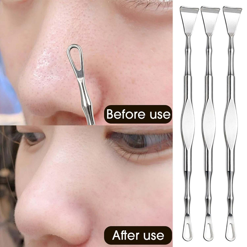 Pá De Cravo De Cabeça Dupla 2/1 Unidade-Ferramenta De Beleza-Purificador De Pele Remoção De Acne-Limpeza Facial-Push Aço
