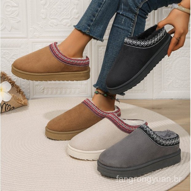 Comércio exterior tamanho grande sola grossa pelúcia feminina 2024 outono inverno sapatos femininos de cano baixo fabric