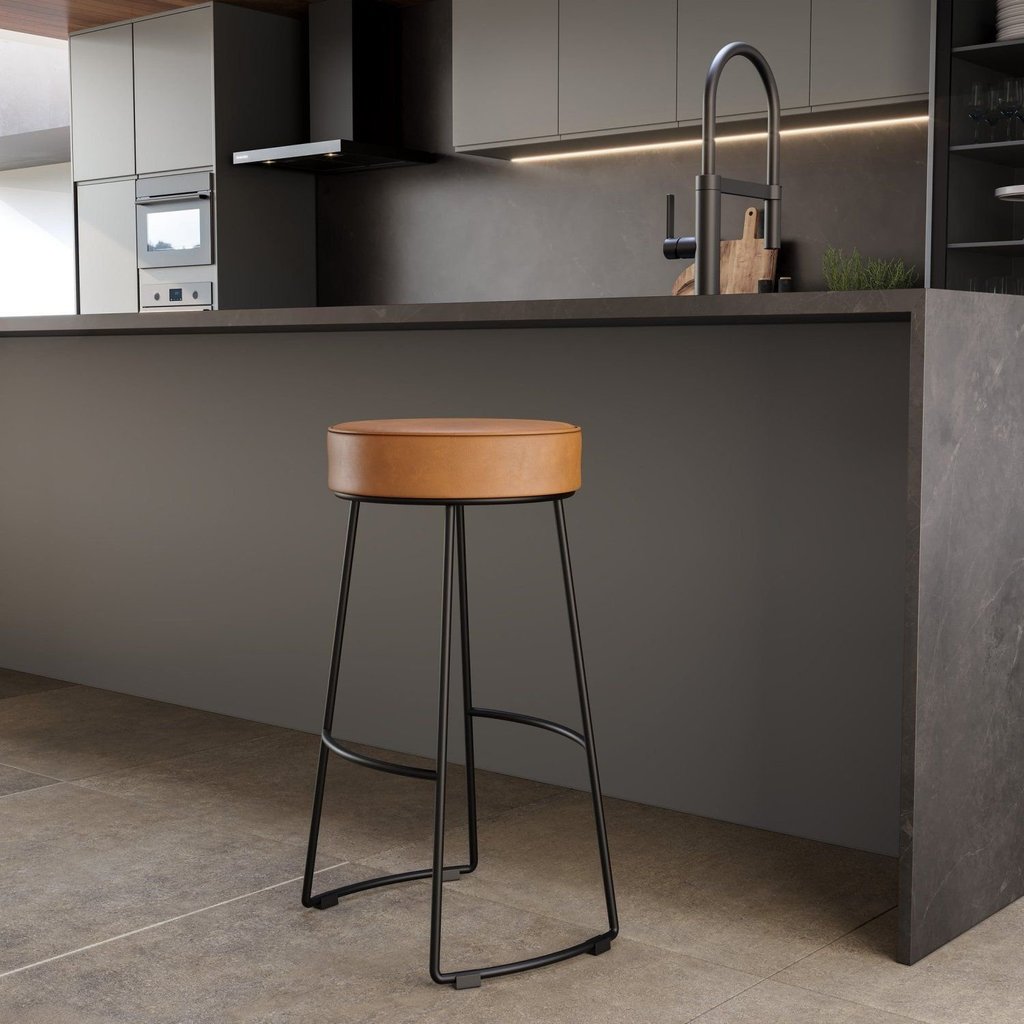 Banqueta Alta Industrial Aço Nice Caramelo e Preto Yescasa Marrom Caramelo/Preto