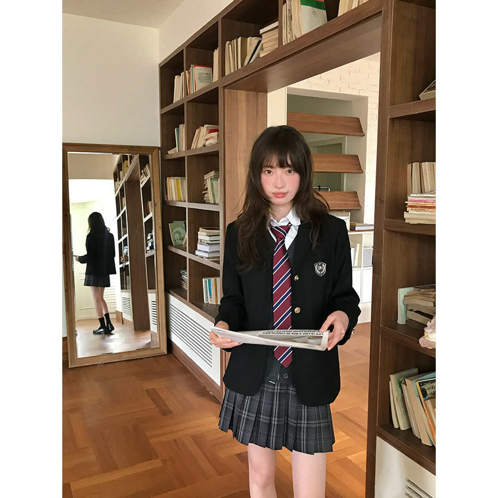 Tokyo Year-Old Times jk Japonês JK Preto Terno Jaqueta Slim-fit Slimmer Look Feminino Material Escolar Terno Saia Verifi