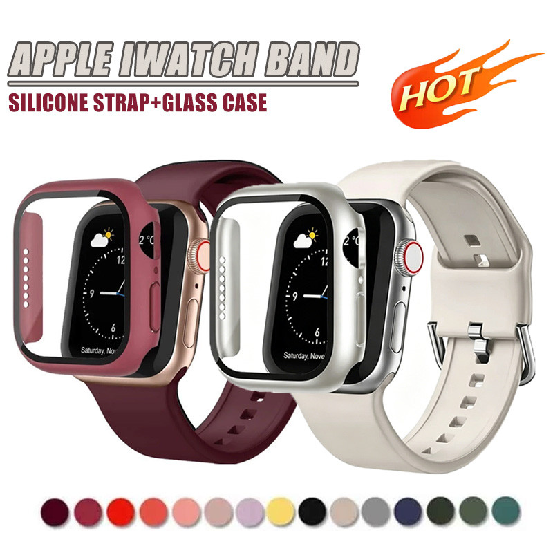 [2026 Novo] Pulseira De Silicone + Capa De Vidro Para Apple watch Band 46mm 42mm 44mm 45mm 41mm 40mm 49mm Esportiva Ajus