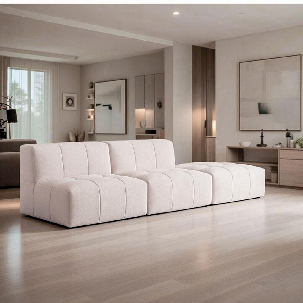 Sofá Modular 2 Lugares Com Chaise Inflow Bouclé Vem Na Caixa Compacto Para Sala Moderna