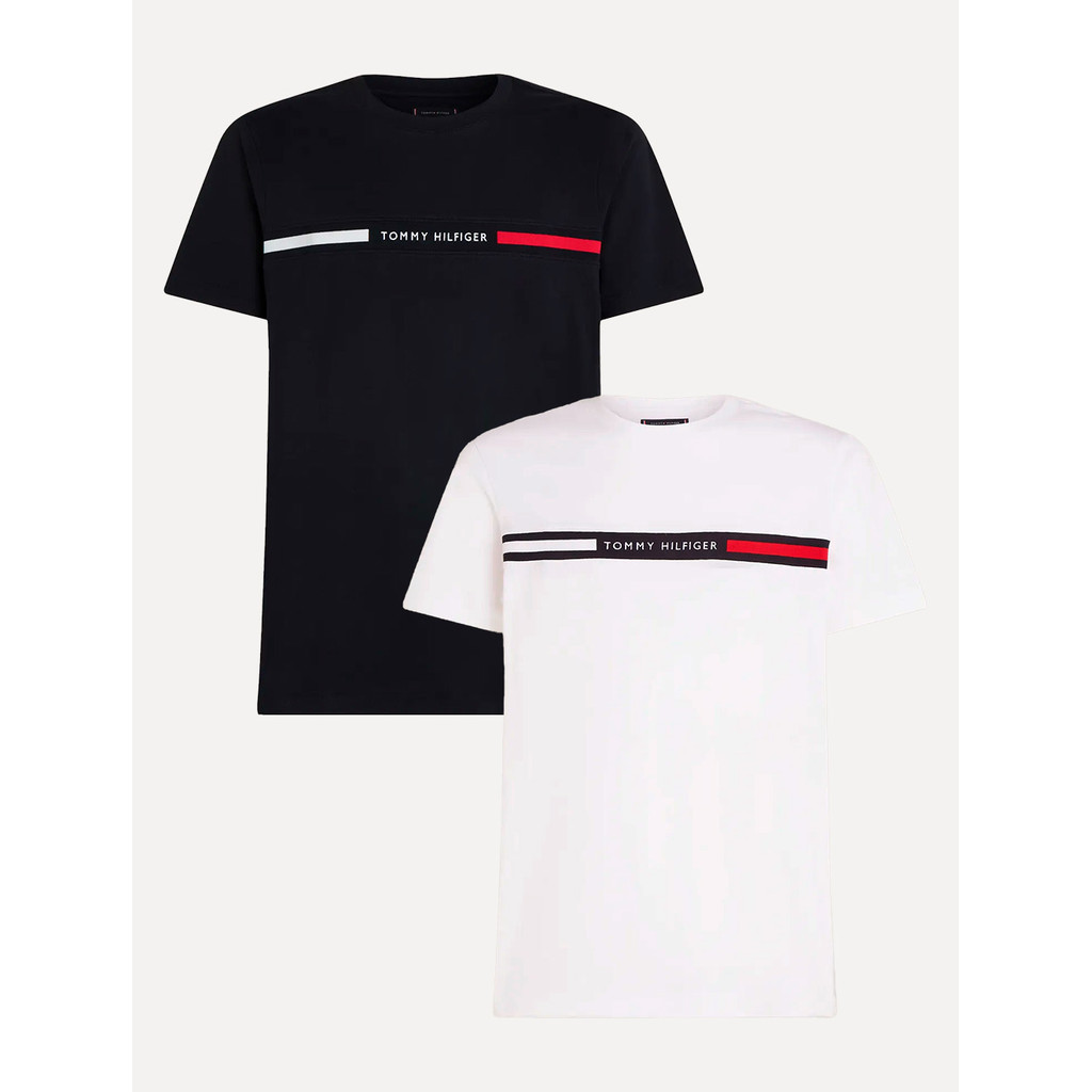 Imagem Kit Camisetas Tommy Hilfiger Original | Chest Insert Logo Azul Marinho/Branca 2UN