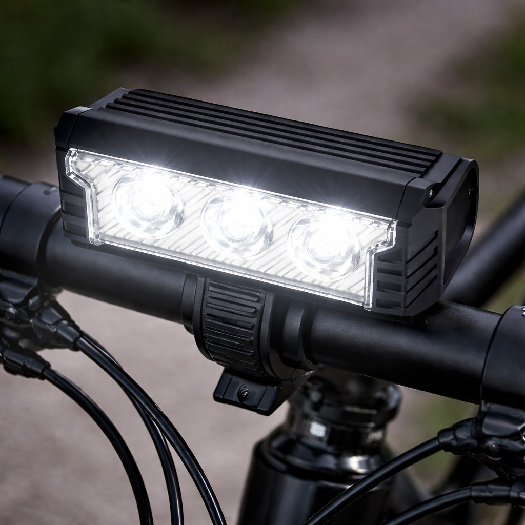 Farol Lanterna Dianteira Bike 3 LEDs USB Recarregável 5 Modos com Suporte
