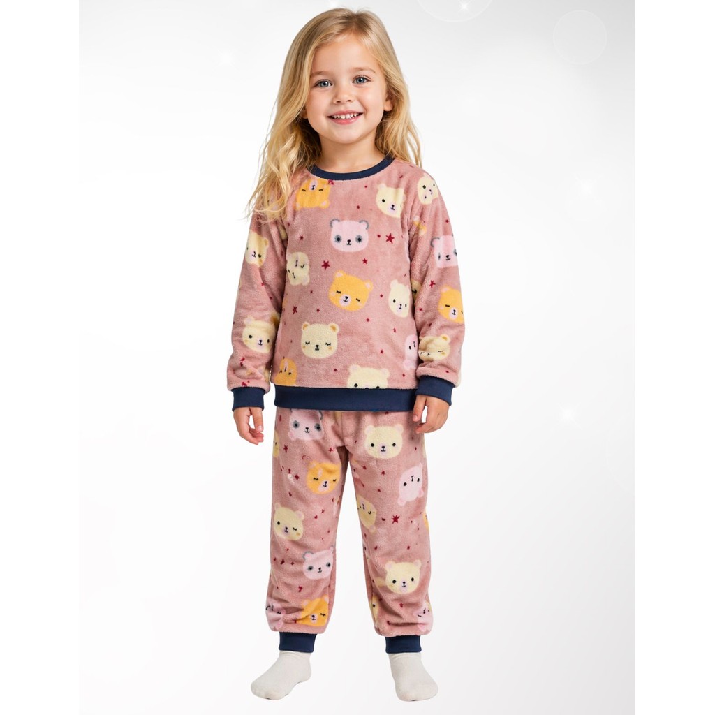 Conjunto Pijama Meninas Infantil Fleece Roupa Soft Confortavel Desenhos Quentinho Inverno