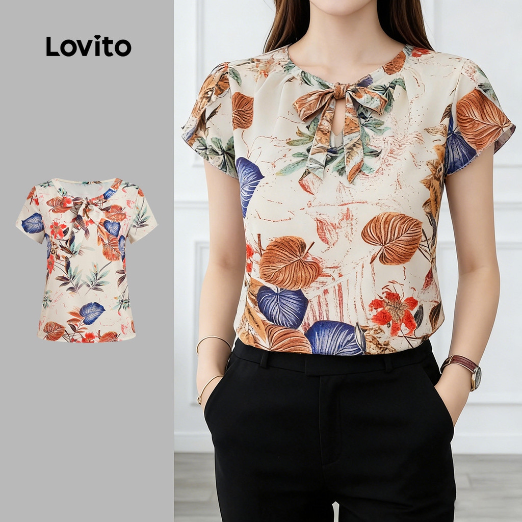 Lovito Blusa Boho com Flores Camisa de Lazer para Mulheres Primavera/Verão L190E