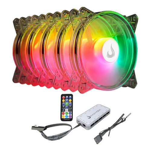 Ventoinha Cooler FAN (Kit Com 5 FAN + Controladora + Controle), Rise Mode CRYSTAL SOUND, 120mm, Led ARGB, 6 Pinos + 5v3