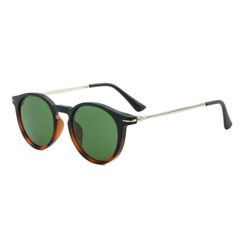 Óculos de sol redondos de estilo retrô, para homem e mulher, com armação de liga metálica e lentes espelhadas.
