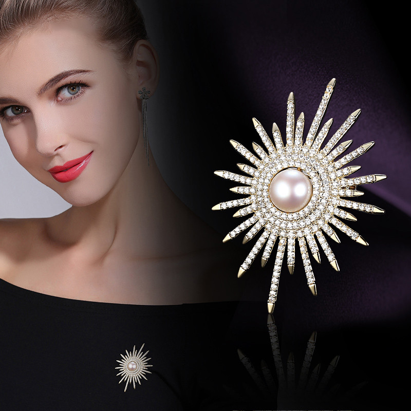 Diamante completo espinho pino brilhante girassol Corsage novo estilo broche High-End moda terno camisola Cardigan acess