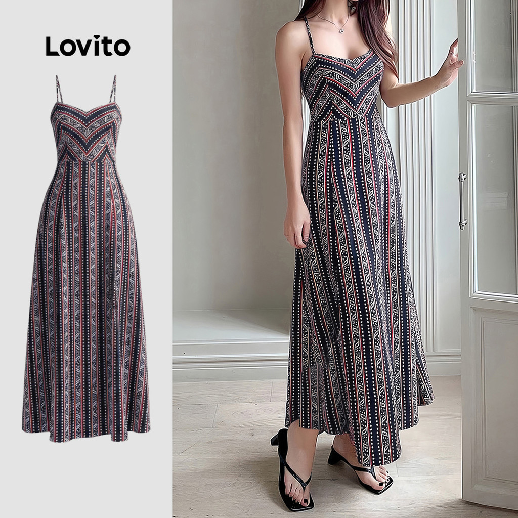 Lovito Férias Vestido com Amarração Nas Costas - Vestido Feminino para Primavera/Verão Bordado LK4LD2326