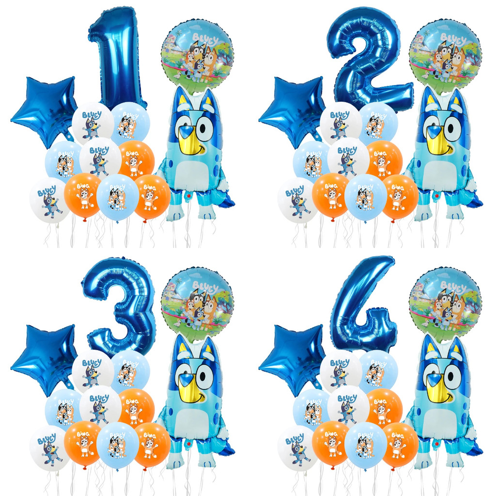 13 Pçs Bluey Festa De Aniversário Decoração Azul Cão Bola Filme Alumínio Balão Conjunto Foto Adereços Crianças Presente