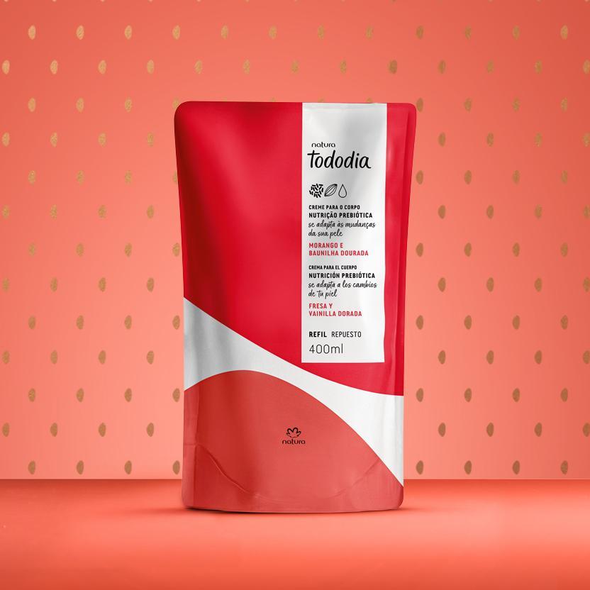 Refil Creme corporal Tododia Morango Baunilha Dourada 400ml