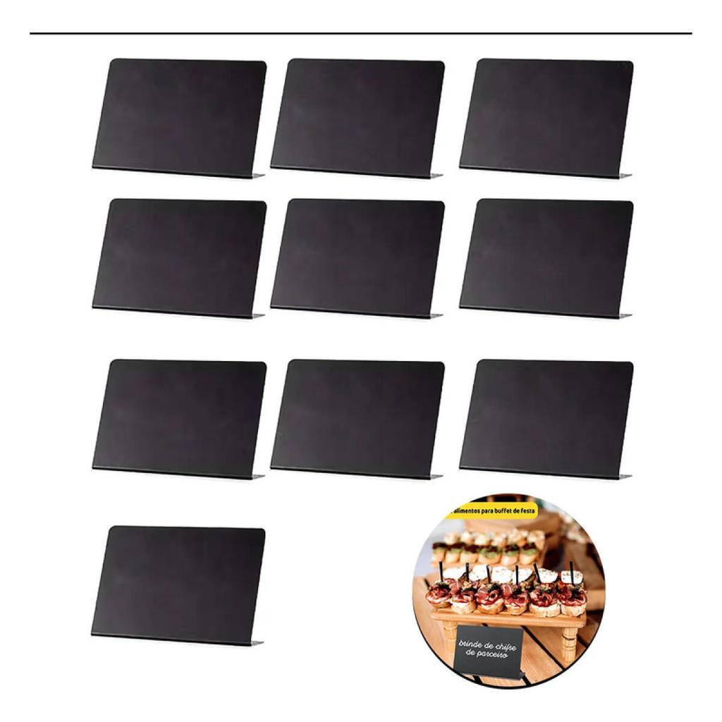 Kit 10 Displays Preço PVC Fosco Estilo Lousa Mini Cavalete em L para Vitrine de Restaurante e Eventos 10x7cm