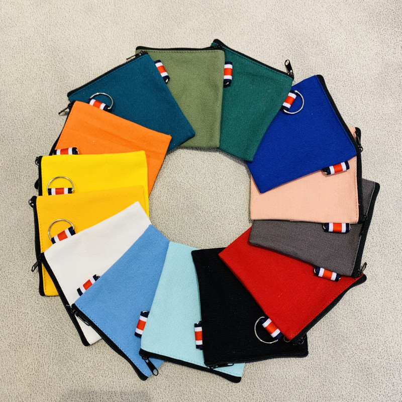 DIY bonito cor sólida lona saco chave saco com zíper saco de moedas saco de moedas embreagem cor lisa