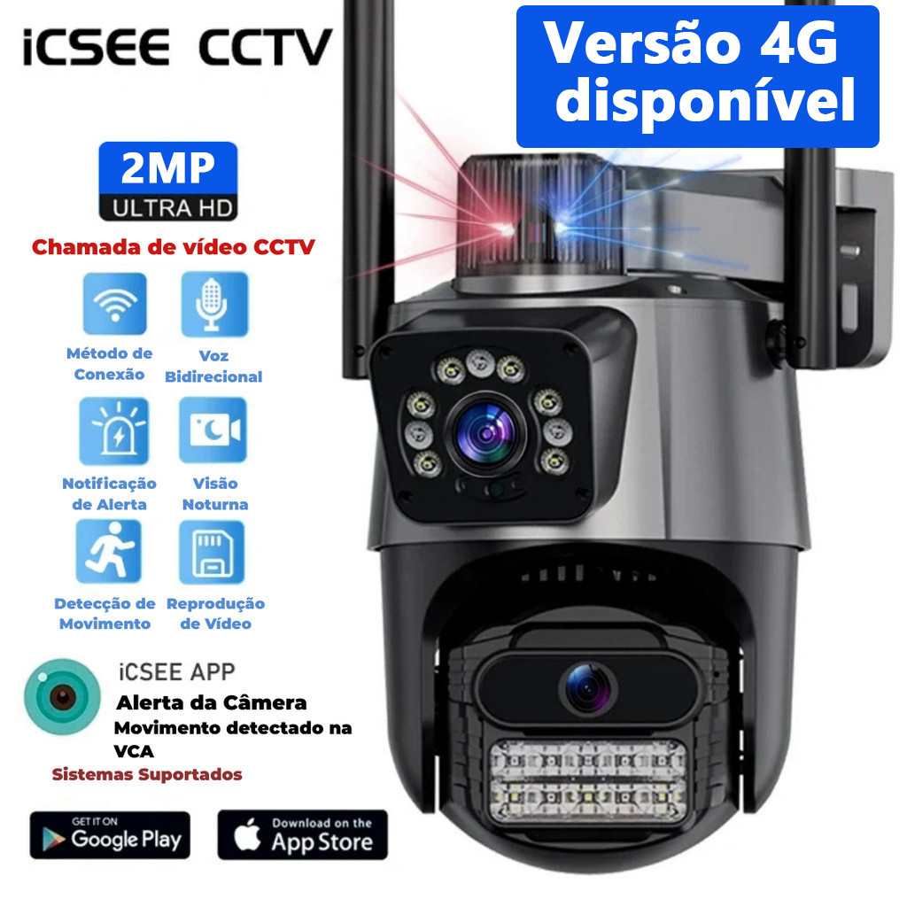 JL PROTEC 2MP Câmera de Segurança 2 Lentes Com Audio e Microfone Câmera 360 Graus WiFI