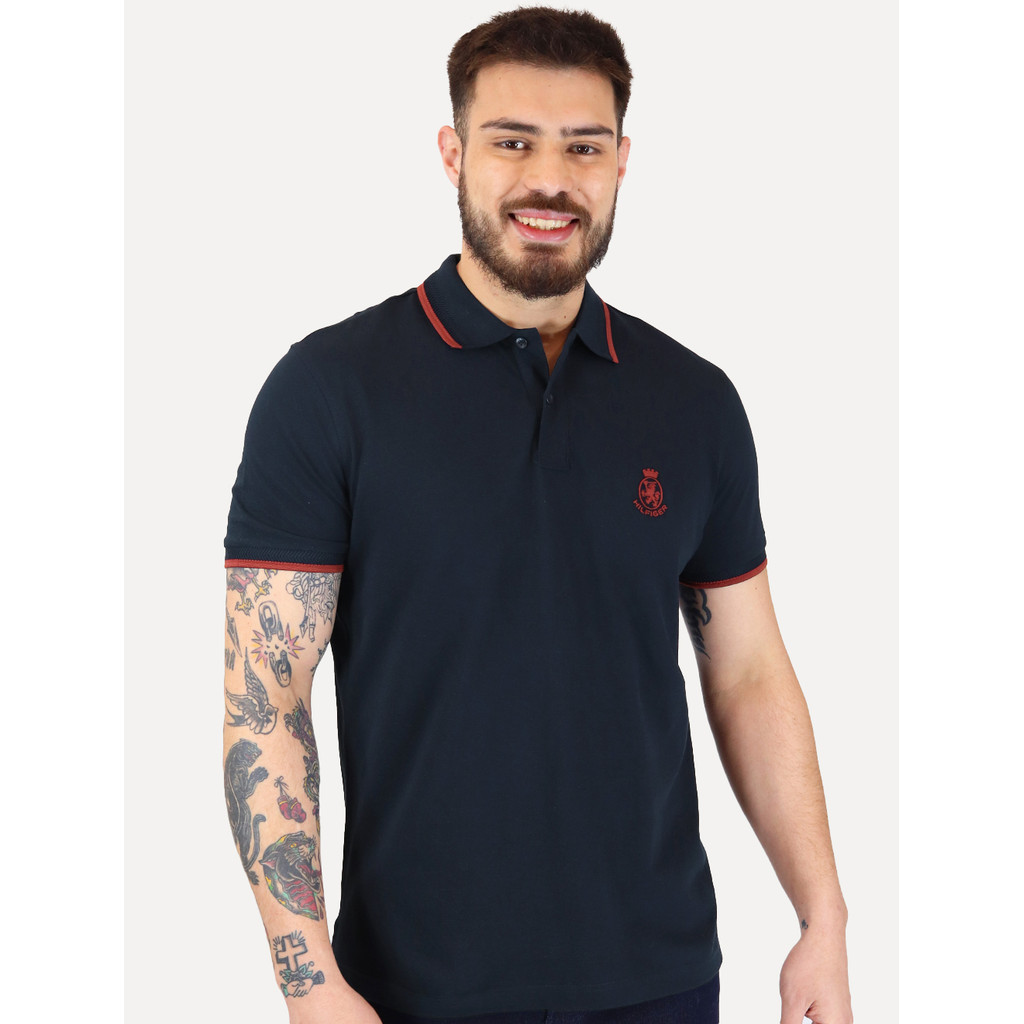 Polo Tommy Hilfiger Masculina Regular Holiday Crest Azul Marinho
