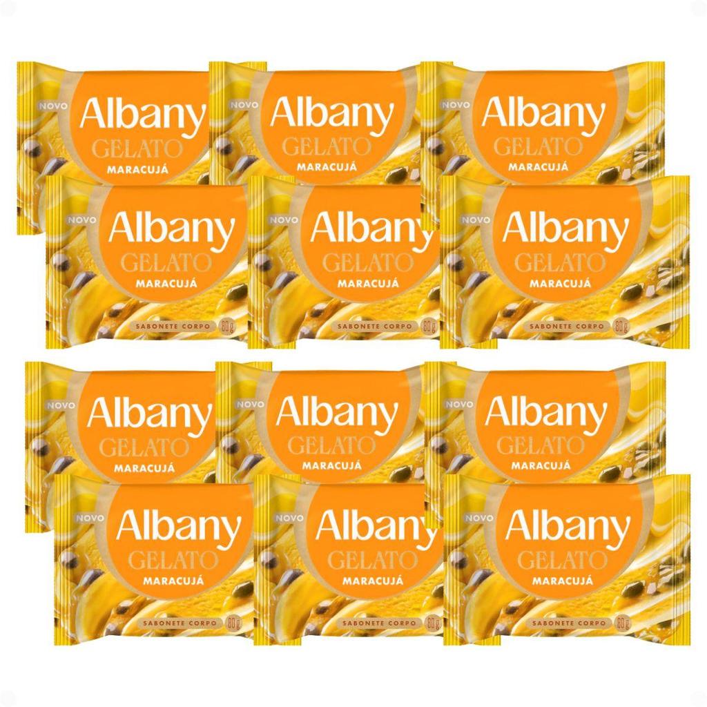 Kit Albany Sabonete Corporal Em Barra Gelato Maracujá 80g Com 12