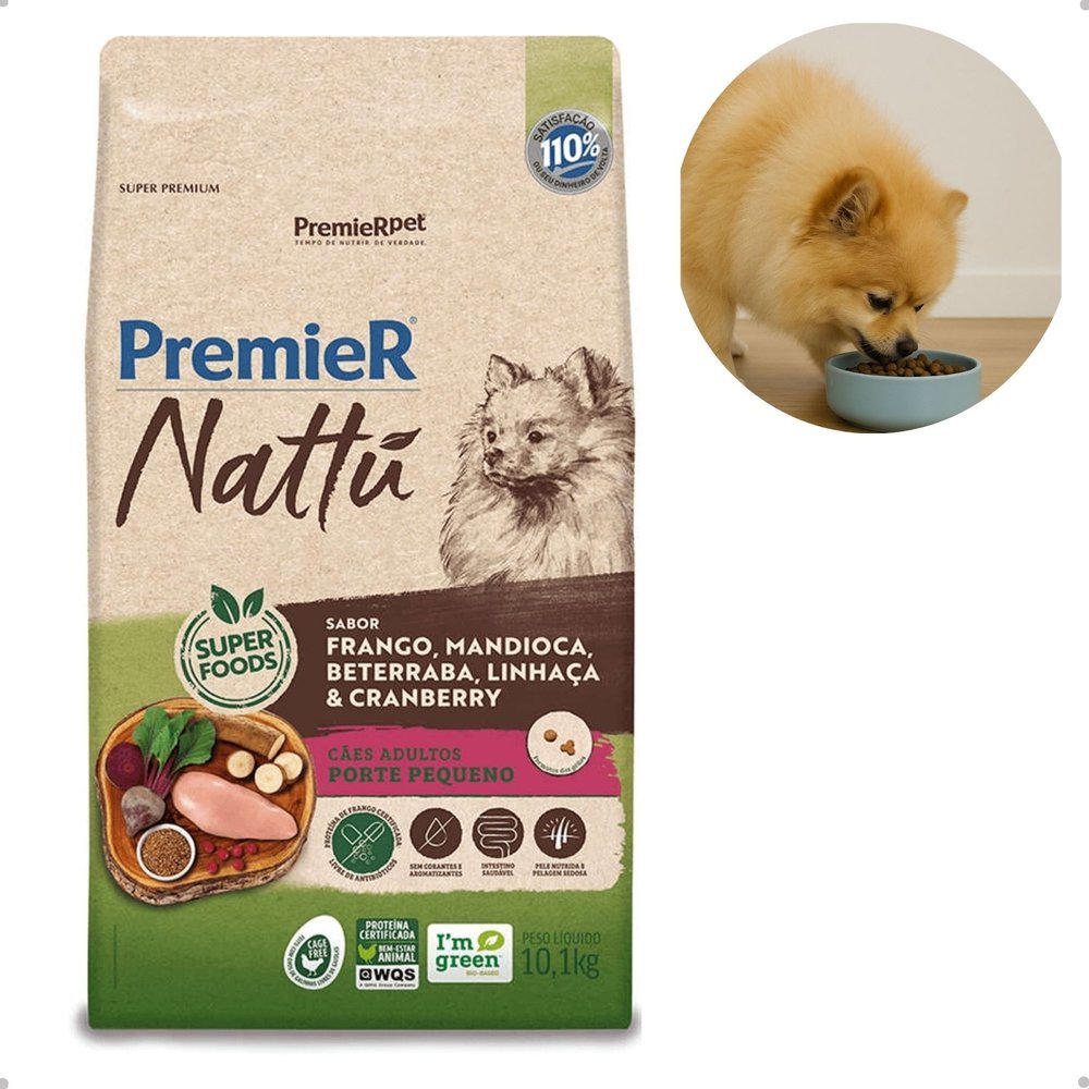 Ração Seca Premier Nattu para Cães Adultos Pequeno Porte Frango e Mandioca 10,1kg
