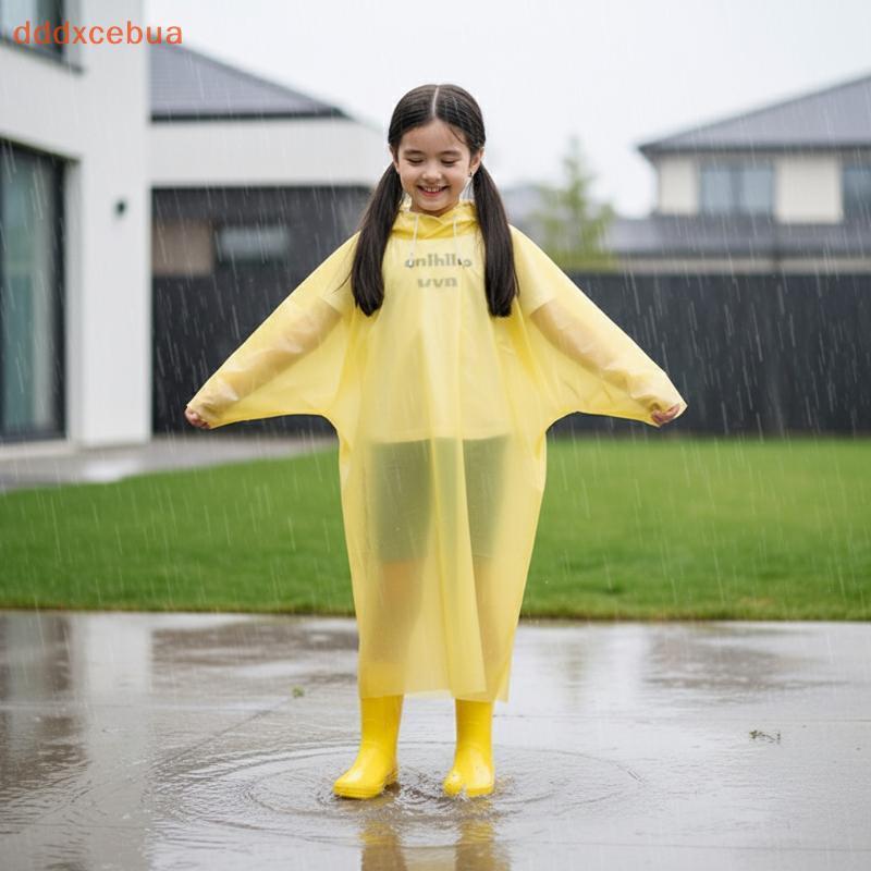 [dddxcebua] Capa De Chuva Descartável Infantil EVA Longa Poncho Impermeável De Uma Peça Leve Com Capuz Para Piqueniques 