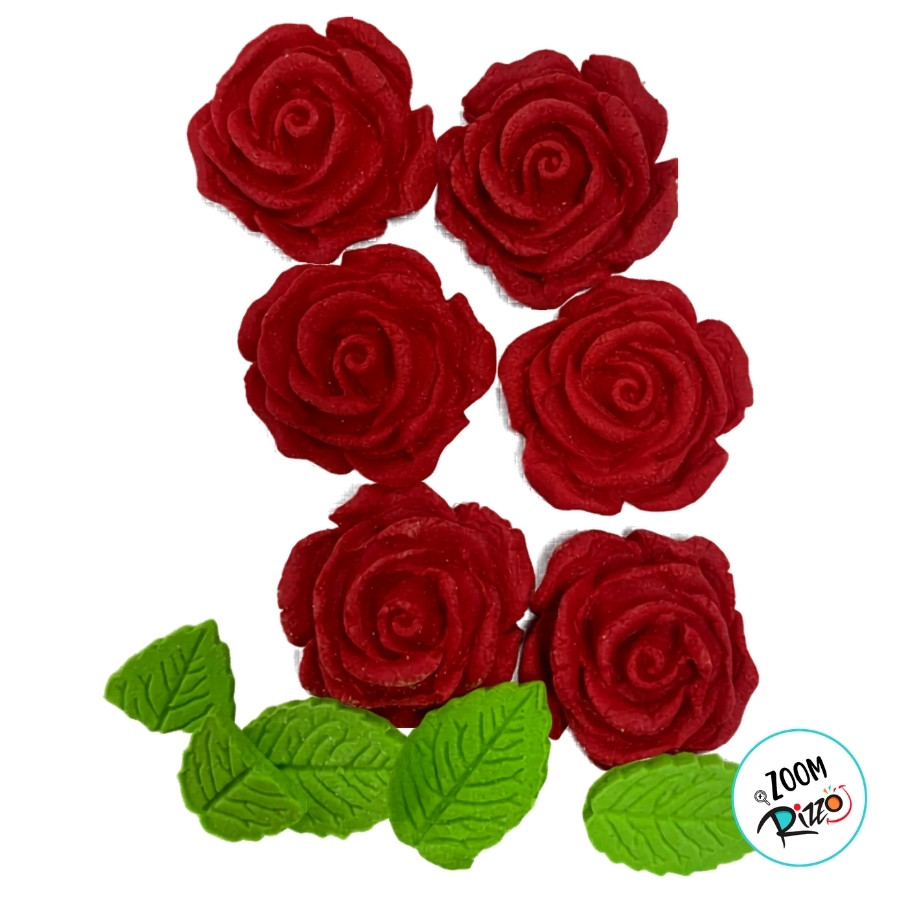 Confeito de Açúcar - Rosas com Folhas - Vermelho - 12 unidades - Abelha Confeiteira - Rizzo