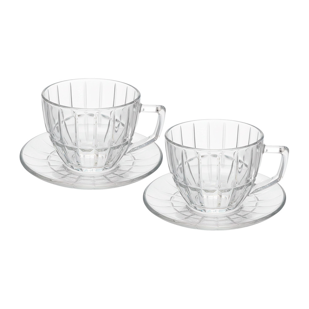Jogo 2 Xicara de Chá com Pires Vidro Cristalle Transparente Café Cappuccino 250ml Haüskraft