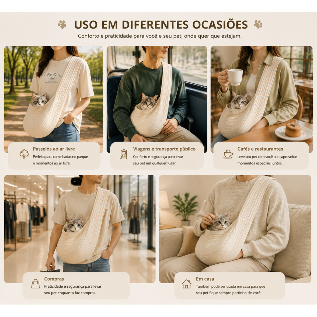 Bolsa Pet Transversal De Ombro Para Gatos E Cães – Portátil, Estilosa E Em Tecido De Algodão — imagem 2 de 2
