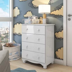 Cômoda Infantil 4 Gavetas 100% MDF Mimo Espresso Móveis Branco/Brilho Branco Brilho