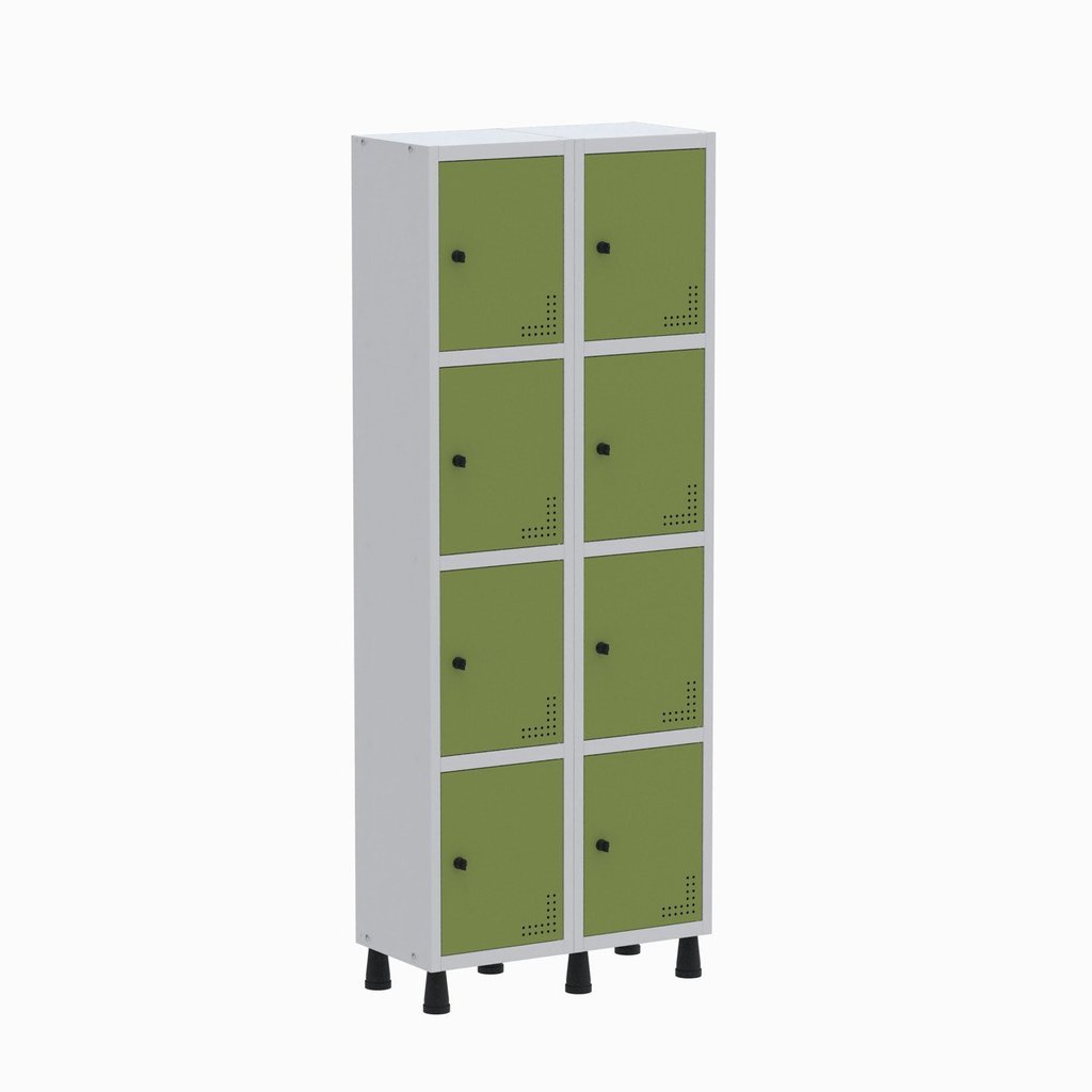 Armário Locker Guarda Volume Aço Light 8 Portas 69x179,5cm Cinza/Verde