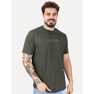 Camiseta Armani Exchange Masculina Milano New York Frontal Logo Verde Musgo em Oferta na Shopee