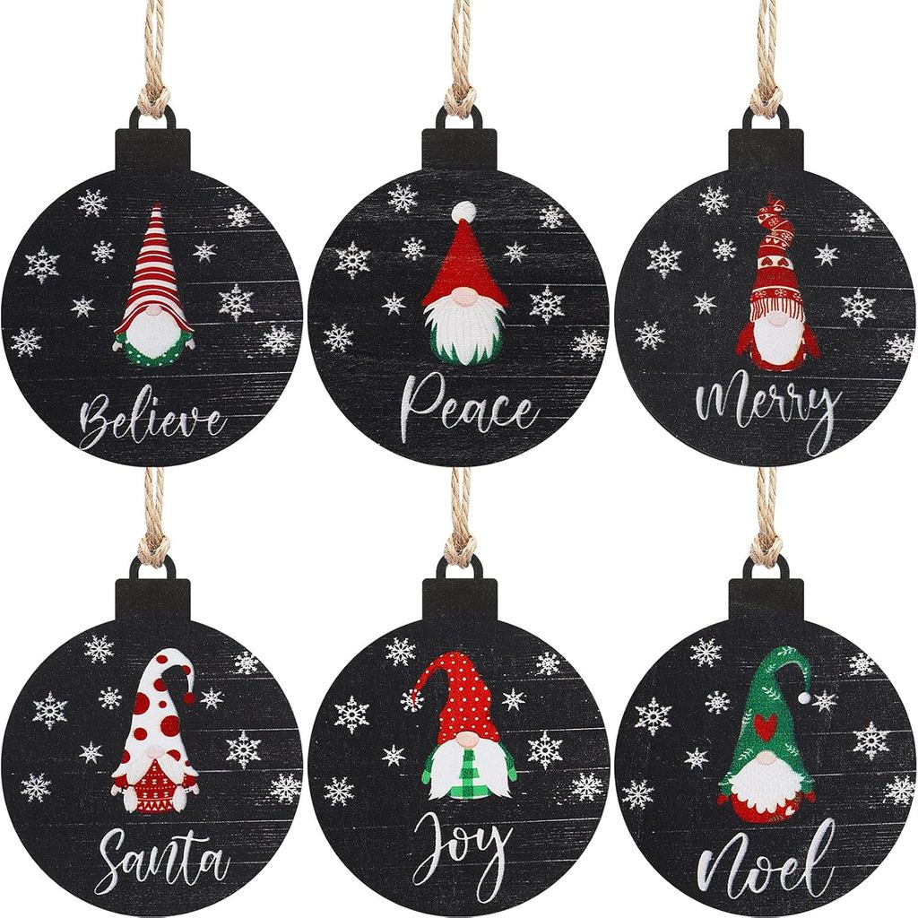 Blulu 36 Peças de Enfeites de Gnomo de Madeira para Árvore de Natal, Decorações Rústicas Redondas para Árvore de Natal c