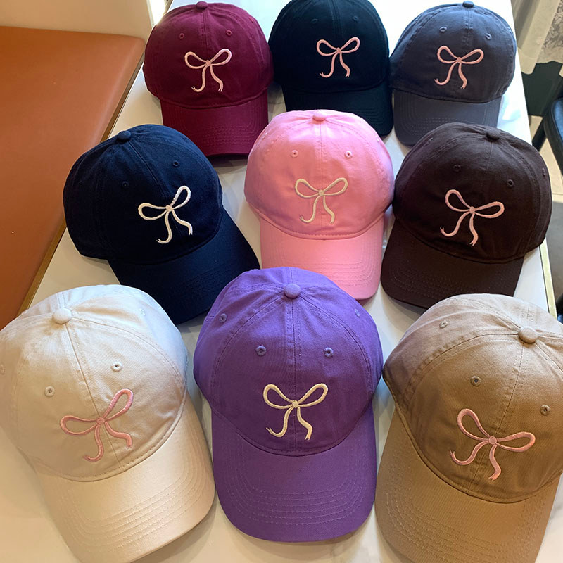 Coreano ins nicho Designer rosa arco bordado boné feminino doce bonito macio topo boné de beisebol