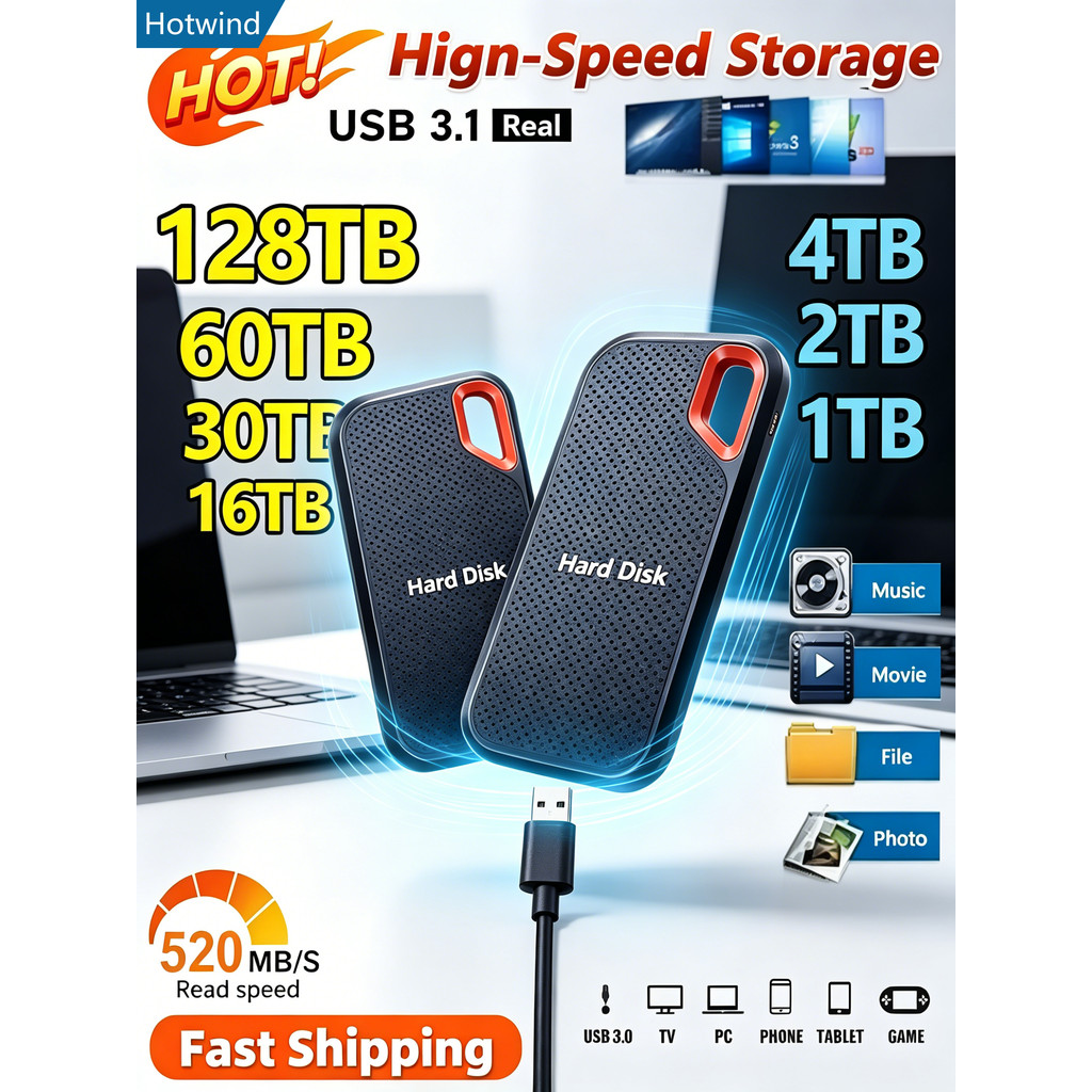 Disco Rígido Portátil SSD De Alta Velocidade , 1TB , USB3.2 , Unidade De Estado Sólido Externa , 128TB , Externo Para La